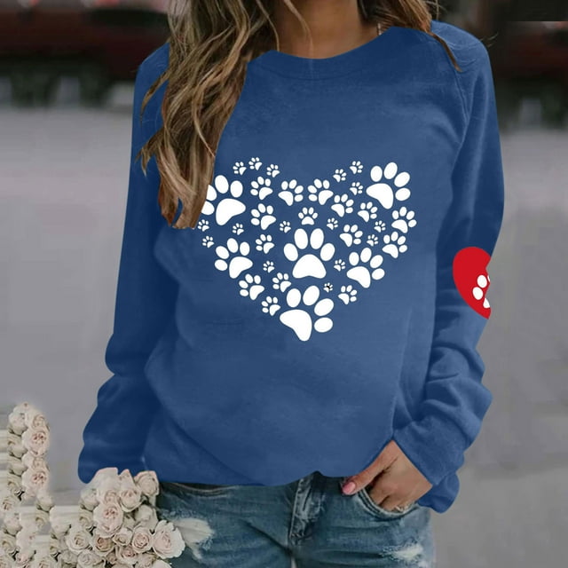 Birdeem Mode Femmes Imprimé Col Rond Chandail Tops Manches Longues Blouse Confortable Chandail en Molleton