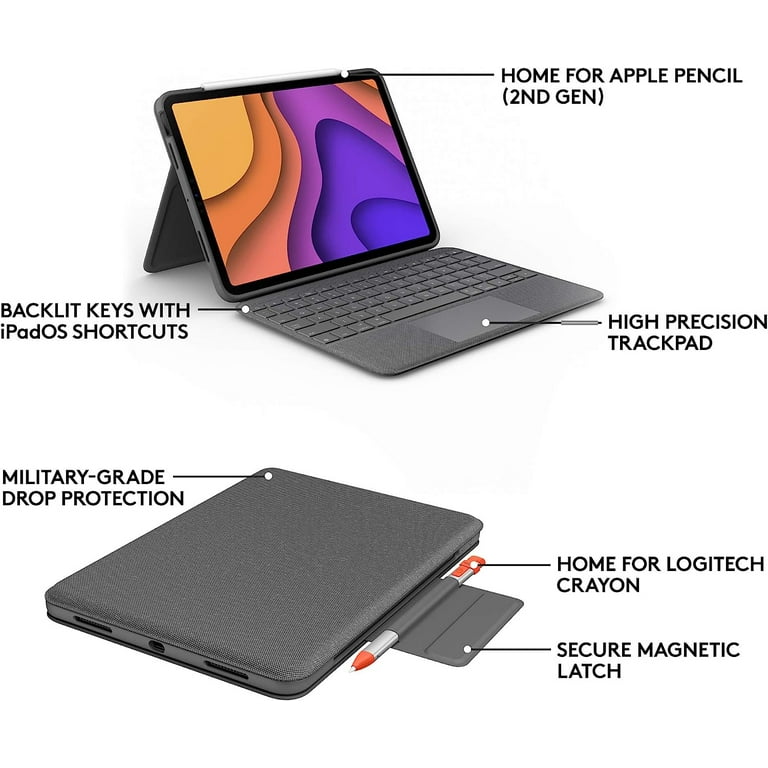 Logitech Folio Touch iPad Keyboard Case with Trackpad and Smart Connector  for iPad Air (4th and 5th Generation) Graphite Bulk package Non Retail Box