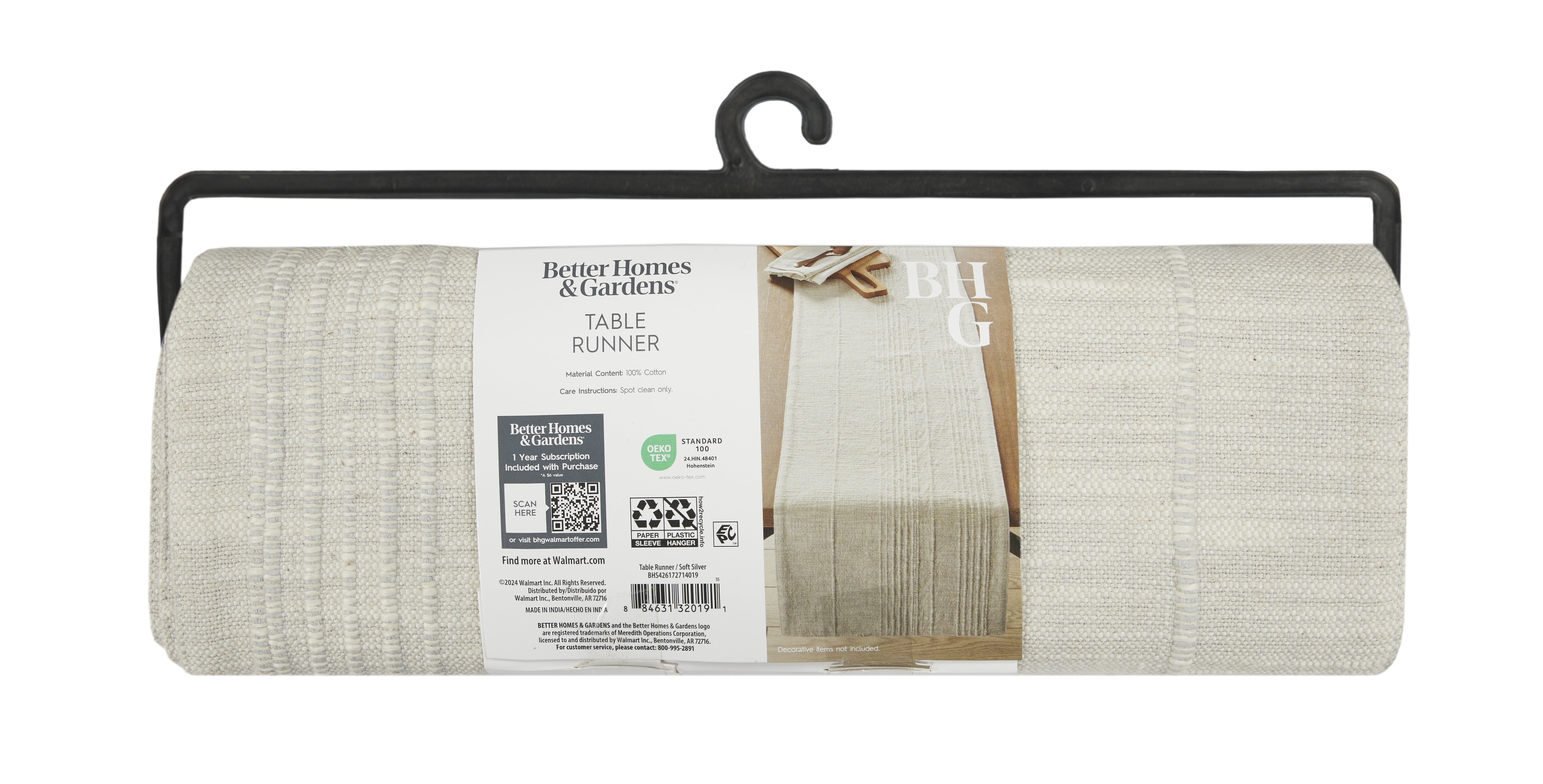 Better Homes & Gardens Beige and Gray Woven Table Runner - 14" x 90" - Soft Silver - 100% Cotton