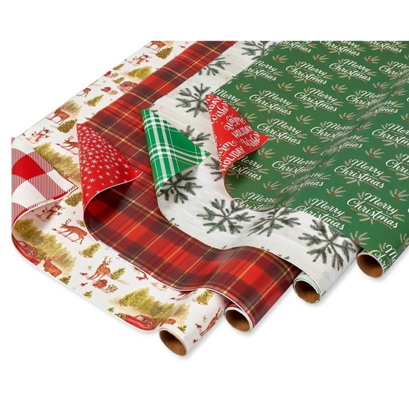 American Greetings Wrapping Paper Christmas, Rustic Designs (4 Rolls, 160 sq. ft)