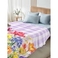 thumbnail image 5 of Purple Plaid Tulip Flat Sheet Only Twin Size, Soft Breathable Bed Top Sheets for Mattress, Spring Floral Watercolor Botanical Luxury Bedding Flat Sheets for Home Hotel Bedroom Bed Protection, 5 of 9
