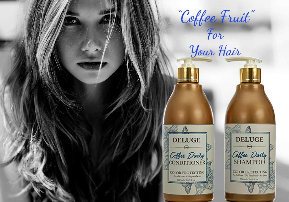 Deluge Coffee Shampoo and Conditioner Set With Argan Oil, Coffee Berry, and Honey Extract - Color Protecting, Moisture Repair, Sulfate-Free For All Hair Types (16.9 oz each)