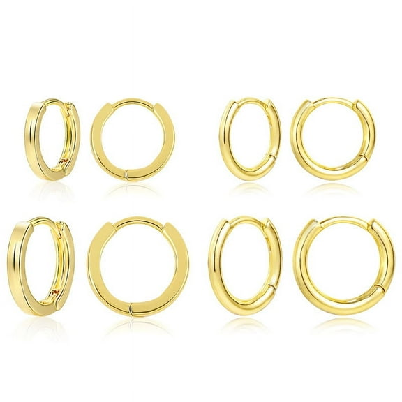Alexcraft Gold Hoop Earrings Set 14K Gold Plated Huggie Earrings Hypoallergenic Chunky Thick Jewelry for Multiple Piercing Christmas Gift for Women 4 Pairs