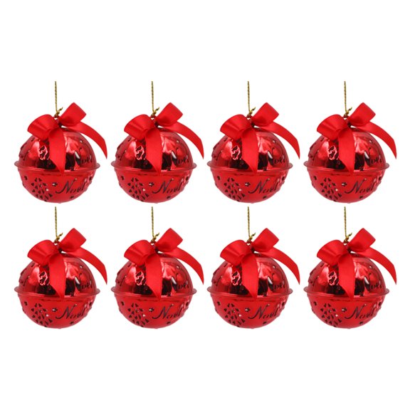 8 PCs Decorative Round Bells - Metal Jingle Bells for Party, Home, Christmas - red