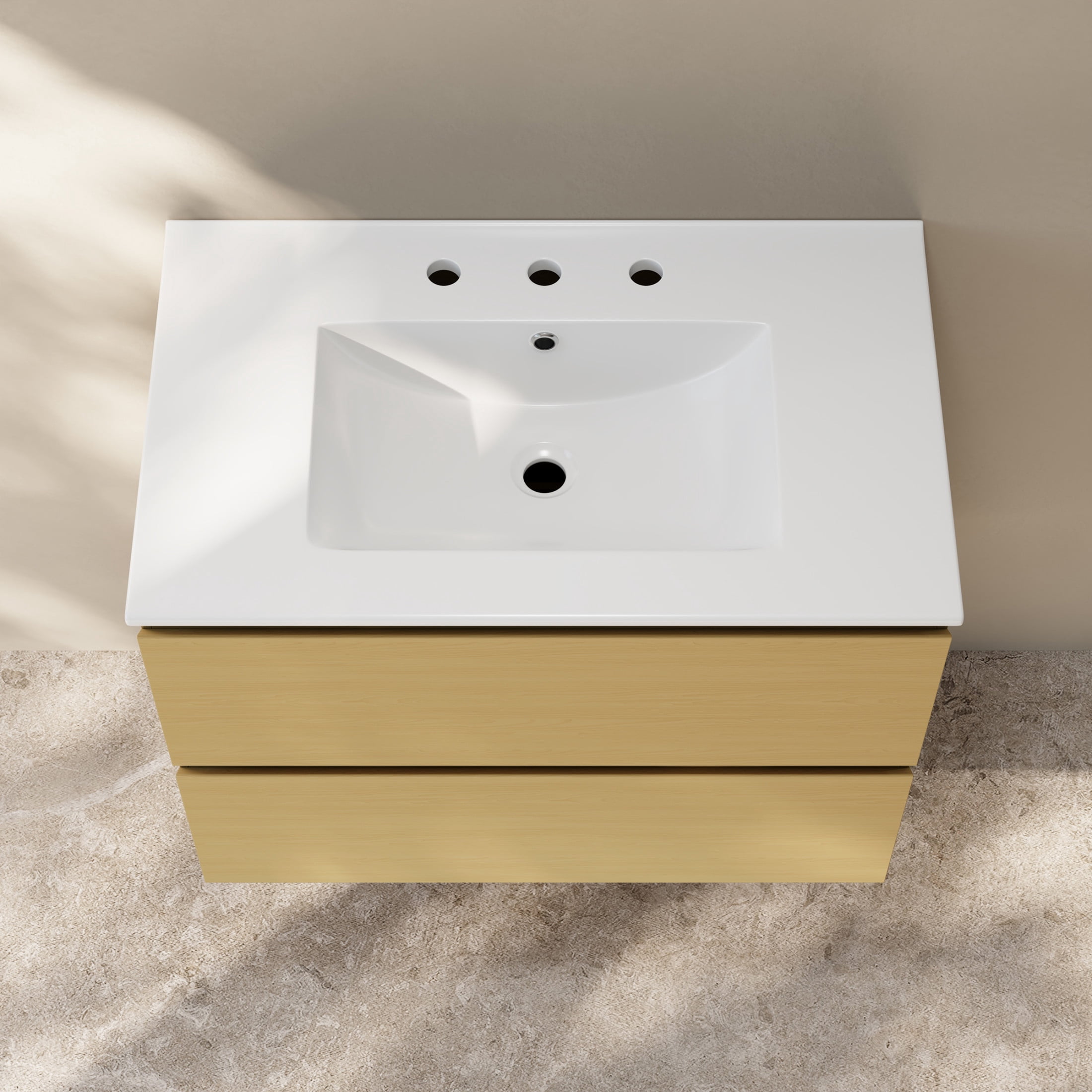 Liberte 30" Wall-Mounted Bathroom Vanity in Natural Oak with 3-Hole Widespread Sink Top
