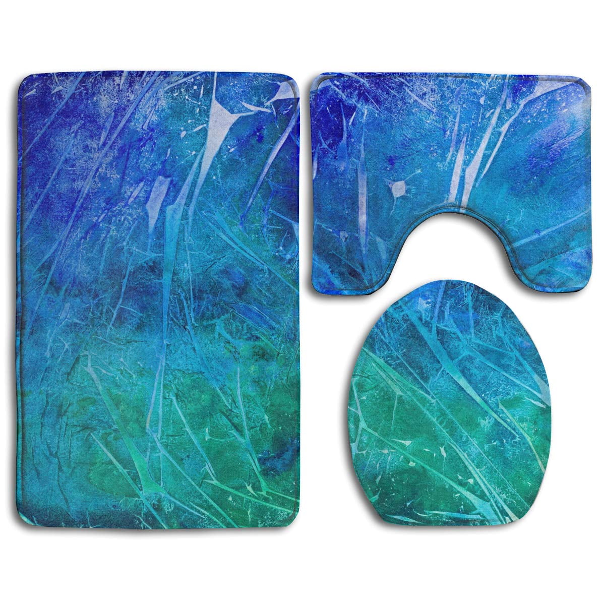 CHAPLLE Abstract Blue Green Life 3 Piece Bathroom Rugs Set Bath Rug