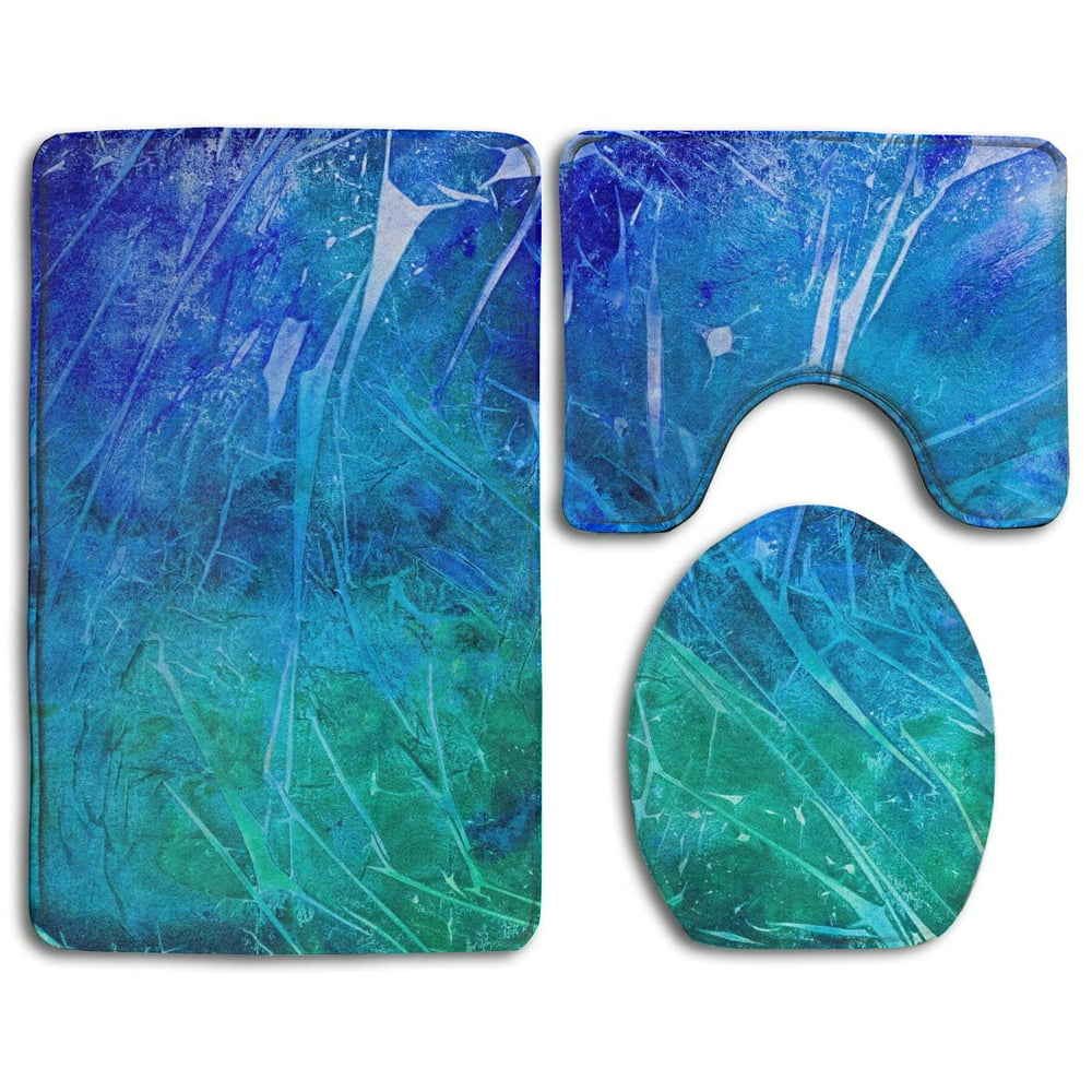 CHAPLLE Abstract Blue Green Life 3 Piece Bathroom Rugs Set Bath Rug