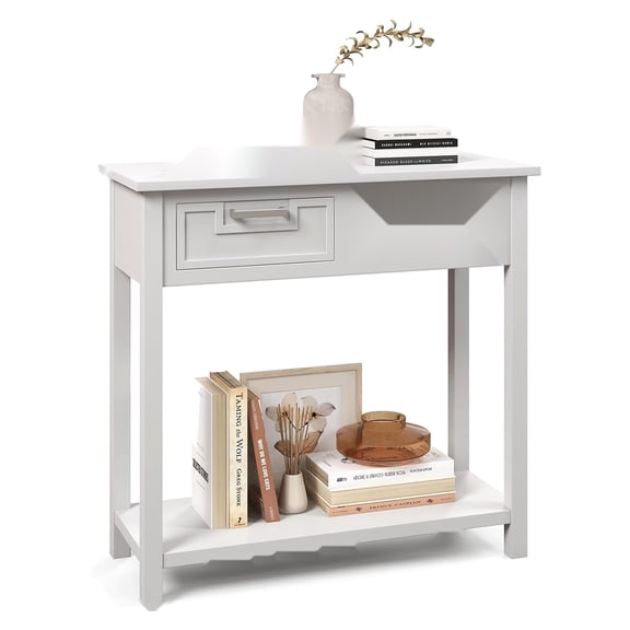 Console Table,small entry table with 2 drawers,31 in long,storage shelf,modern narrow sofa table,for living room,hallway,entryway,White