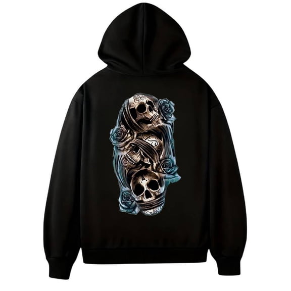 Men's sweatshirt, skull and rose print, autumn and winter hoodie