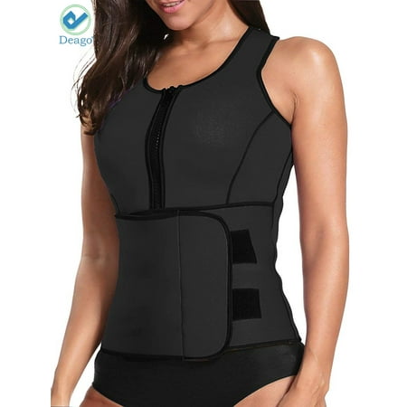 Deago Womens Neoprene Sauna Suit Waist Trainer Zipper Vest with Adjustable Waist Trimmer Belt Body Shaper (Best Workout Waist Trainer)