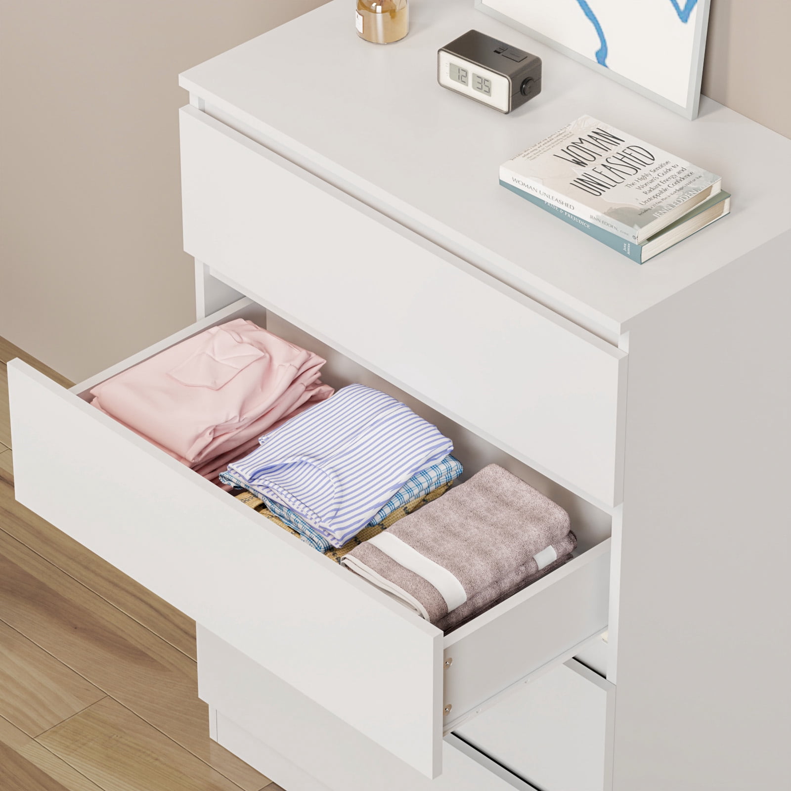 Hommpa White Dresser for Bedroom, 4 Drawers Dresser for Closet, Chests of Drawers for Women, Wooden Modern Storage Cabinet for Living Room, Hallway Entryway, Home, Office 27.5"L X 15.7"W X 39"H