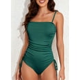 thumbnail image 6 of Eytino Swimming Suits for Women Ribbed One Piece Swimsuits Tummy Control Tie Side Bathing Suit Swim Suit Ruched Drawstring Square Neck Womens Swimwear Green XL, 6 of 11
