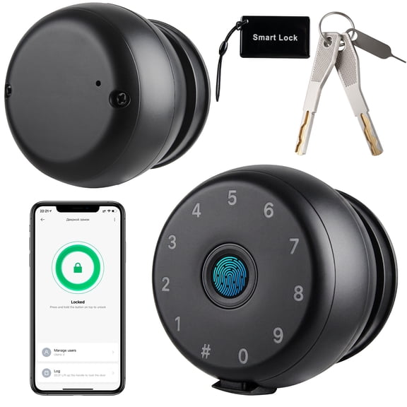 Zacenei Smart Fingerprint Door Lock,5 in 1 Smart Finger Print Door Knob with Keypad,Key FOB,App Control,Auto Lock Deadbolt,Biometric Smart Gate Knob for Home,Bedroom,Apartment,Garage,Office,Black
