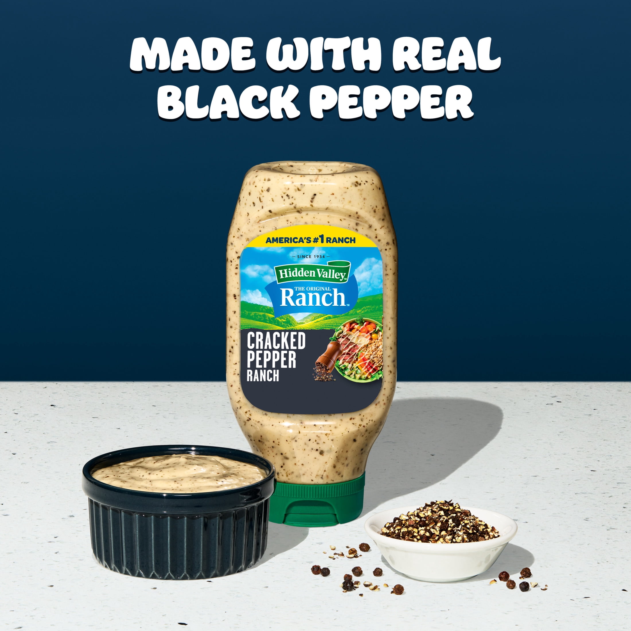 (2 pack) Hidden Valley Cracked Pepper Ranch Dip Sauce Condiment & Dressing, 16 fl oz Squeeze Bottle