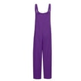 thumbnail image 6 of Yuwull Women Casual Loose Long Bib Pants Wide Leg Jumpsuits Baggy Cotton Rompers Overalls with Pockets Summer Linen Pants Purple, 6 of 9