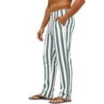 thumbnail image 3 of FGVCTG Men's Vertical Striped Cotton Linen Blend Pants Casual Elastic Waist Pleated Front Button Summer Beach Trousers with Pockets Mint Green S, 3 of 4