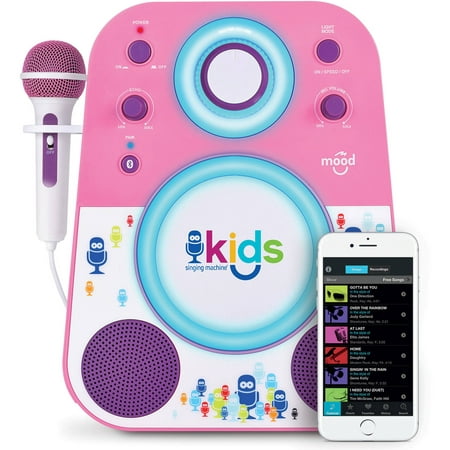 Singing Machine Kids Mood LED Glowing Bluetooth Sing-Along Speaker with Wired Youth Microphone Doubles as a Night Light,