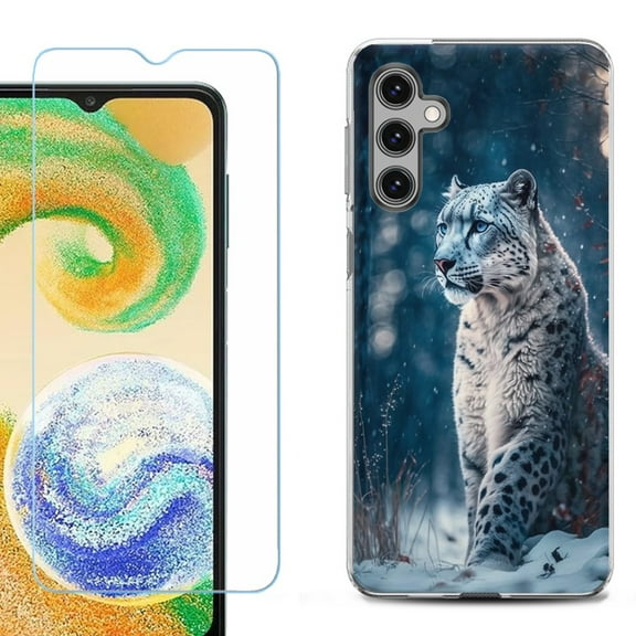 Shockproof Fashion Phone Case for Samsung Galaxy A13 5G, with Tempered Glass Screen Protector, by OneToughShield ® - Snow Leopard