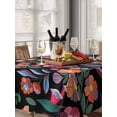 thumbnail image 6 of Watercolor Flowers Table Cloth, Waterproof Tablecloth for Rectangle Tables, Retro Spring Floral Botanical Leaves Black Reusable Washable Fabric Table Cover for Restaurant Kitchen Dining 60"x84", 6 of 9