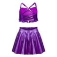 thumbnail image 3 of YiZYiF 2Pcs Girls Glittery Sequins Jazz Dance Suit Cheerleading Crop Top with Pleated Mini Skirt Purple 6, 3 of 6