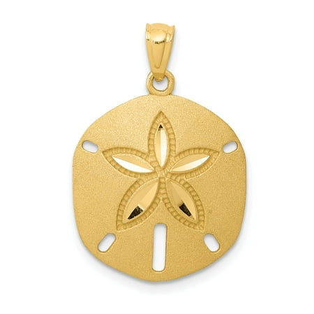 14k Satin Diamond-cut Sand Dollar Pendant in 14k Yellow Gold