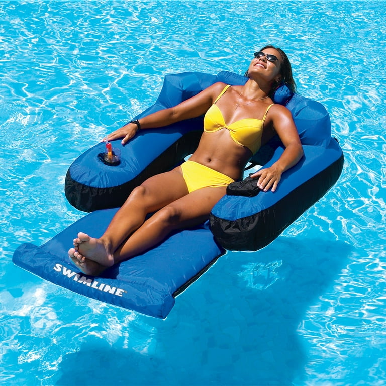 SWIMLIME ORIGINAL Fabric Covered Ultimate Floating Lounge Chair With Cup  Holder Back Leg And Arm Rests And Storage Compartment For Kids And Adults