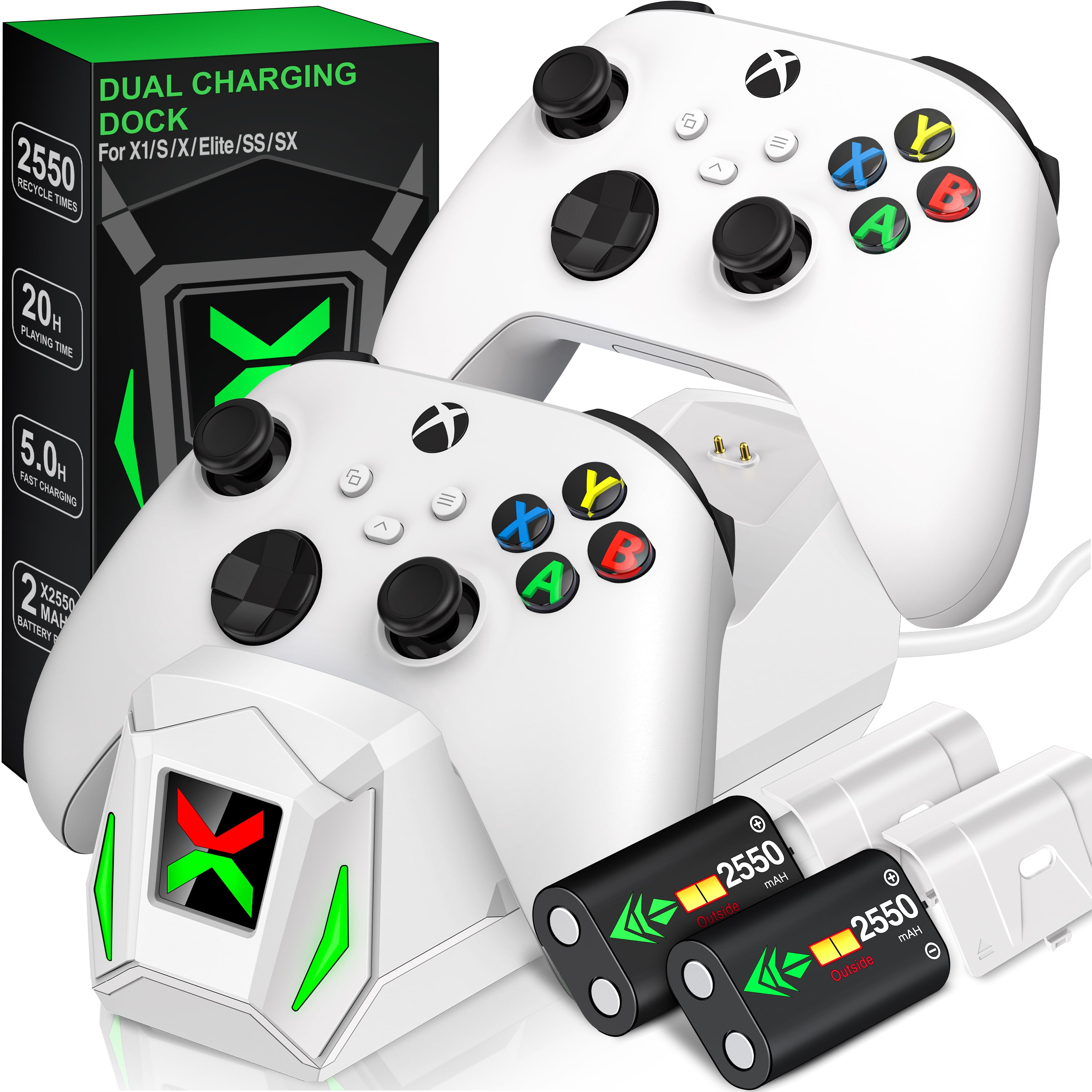 Xbox Controller Charger Station Beboncool Charging Dock with 2 x5220mWh 2550mAh Rechargeable Battery Pack for Xbox Series S Xbox One X One S Xbox