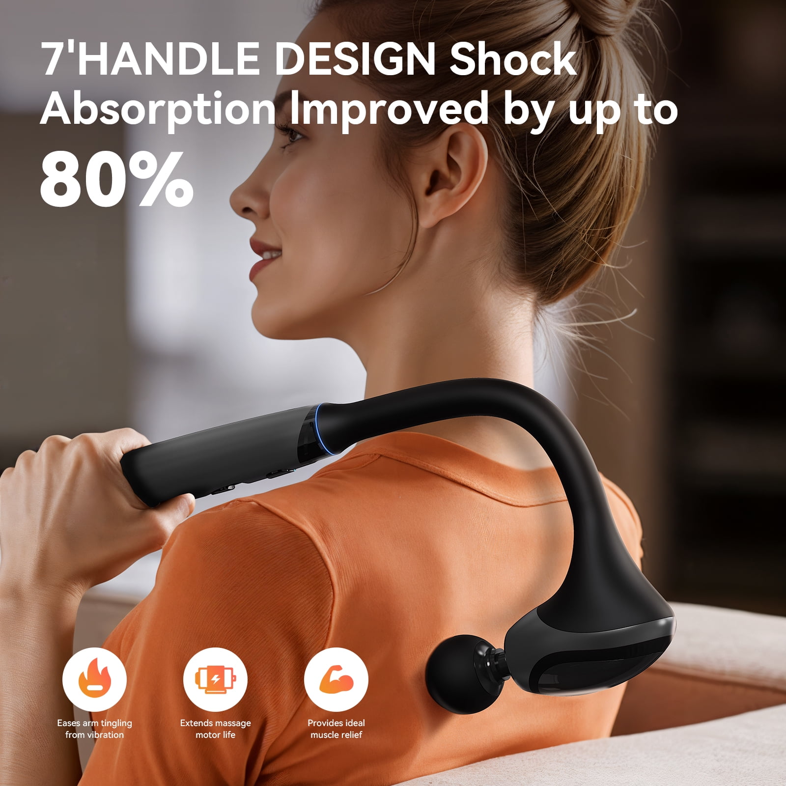 7-Shaped Back Massage Gun, Detachable Percussion Massager for Self Care, Professional Quiet Electric, Fitness Recovery Gift Set