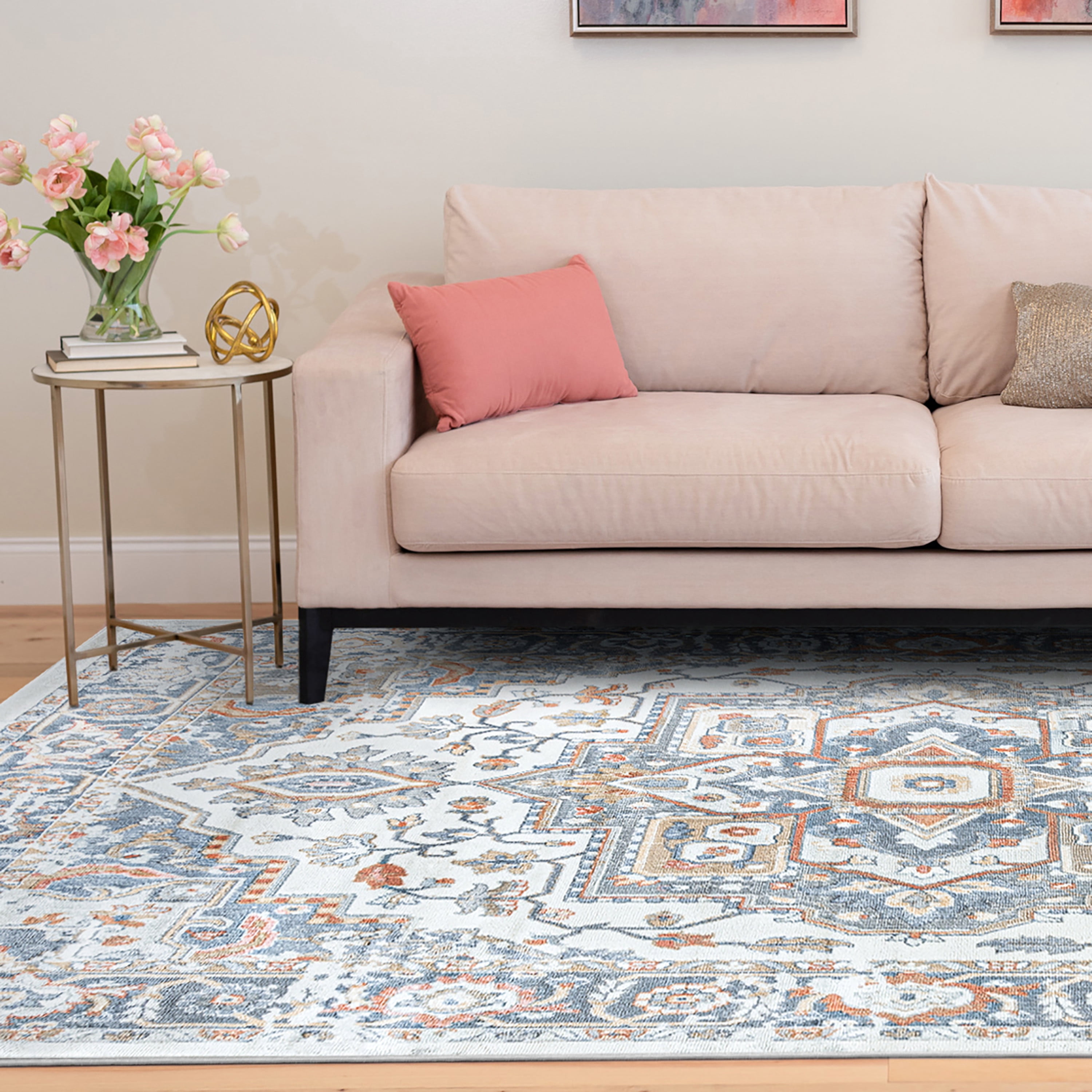 Allure Traditional 5' x 7' Cream and Navy Polypropylene Indoor Area Rug