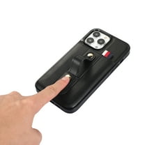 Elehold Luxury Leather Hand Strap Case for iPhone 14 Pro Max Wallet Cover with Hidden Card Holder & Finger Grip Band Loop Stretch, Vintage PU Leather Case Kickstand Protective Business Cover, Black