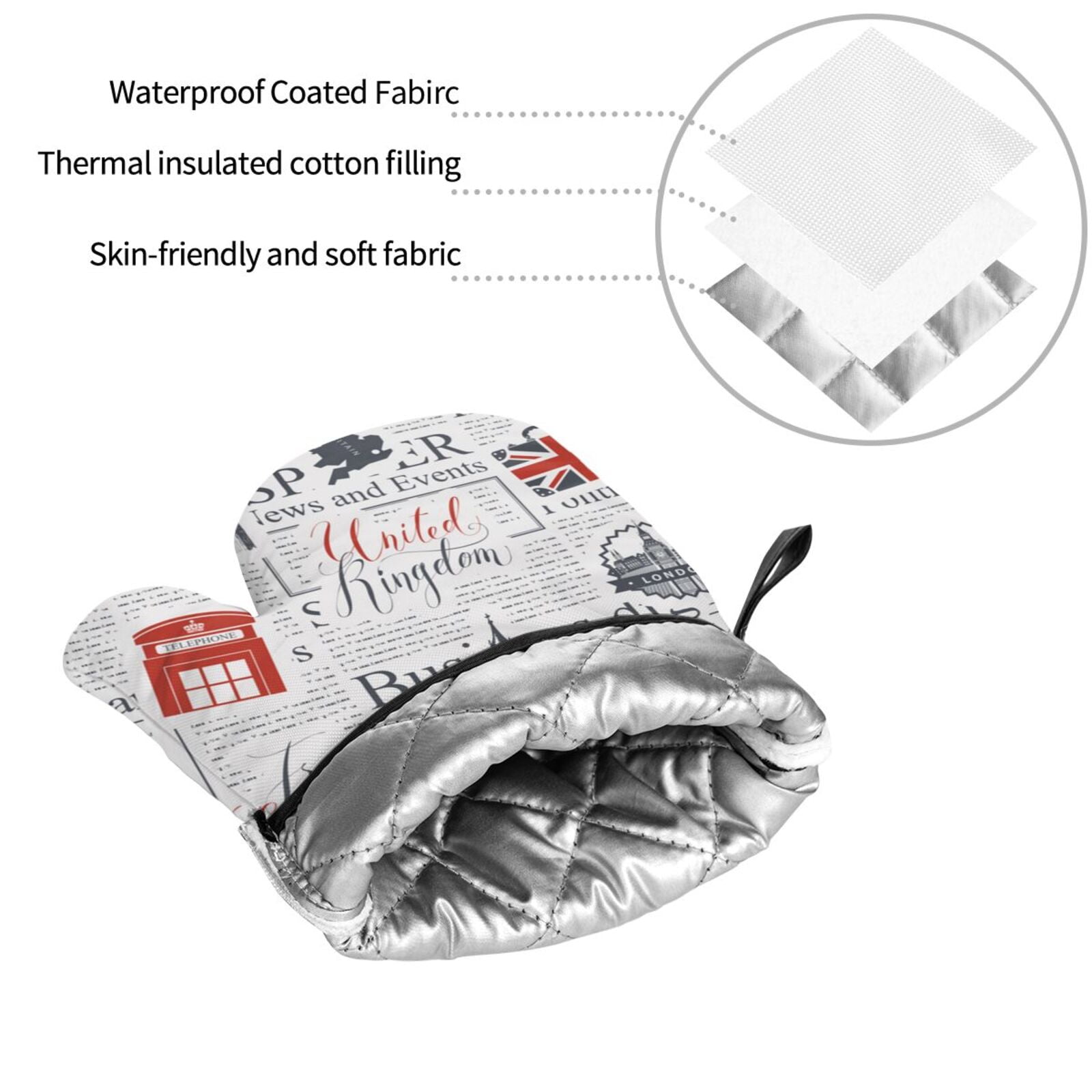 Uk And London British Vintage Newspaper 4Pcs Oven Mitts and Pot Holders Sets Oven Kitchen Gloves Hot Pads for Cooking BBQ Baking Grilling