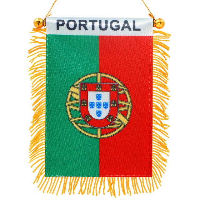 Anley 4 X 6 Inch Portugal Fringy Window Hanging Flag - Mini Flag Banner & Car Rearview Mirror Décor - Fringed & Double Sided - Portuguese Hanging Flag with Suction Cup