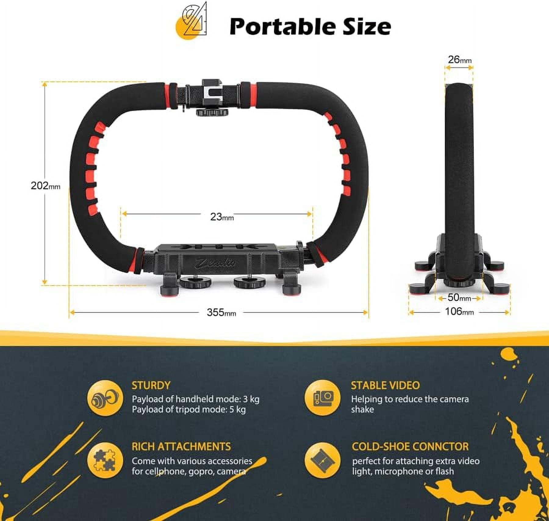 Zeadio Handheld Camera Stabilizer with Tripod, Compatible with Cameras, Camcorders, Action Cameras, Smartphones