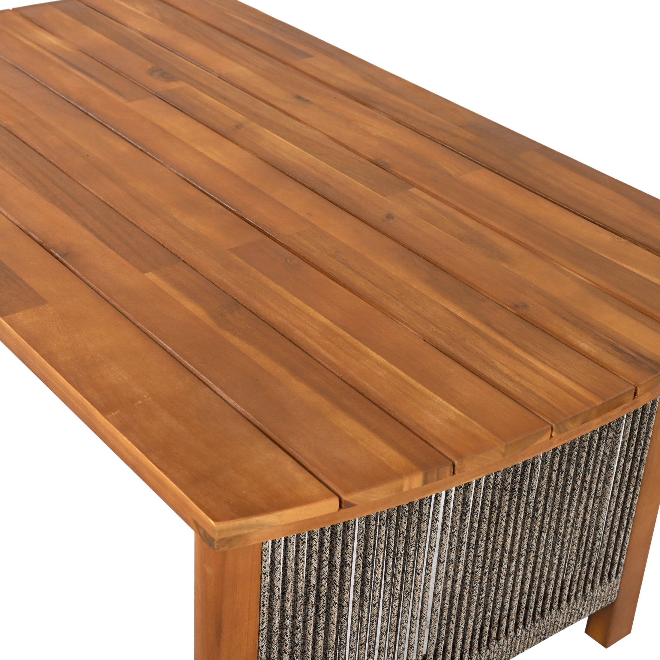 Christopher Knight Home 2-Piece Patio Furniture Set, Acacia Wood Tub Loveseat with Woven Rope Table and Beige Cushions, Weather-Resistant, Teak