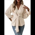 thumbnail image 3 of Blusas para Mujer con Cuello en V, Mangas Acampanadas, Nudo Frontal, Dobladillo con Volantes Albaricoque XL, 3 of 9