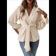 thumbnail image 3 of Blusas para Mujer con Cuello en V, Mangas Acampanadas, Nudo Frontal, Dobladillo con Volantes Albaricoque XL, 3 of 9