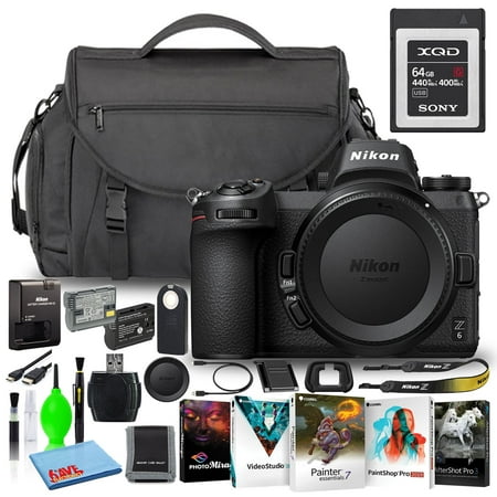 Nikon Z6 24.5MP Mirrorless Digital Camera (Body Only) (1595) Bundle with Sony 64GB XQD Memory Card + Camera Bag + Corel Editing Software + Extra Battery + Much More