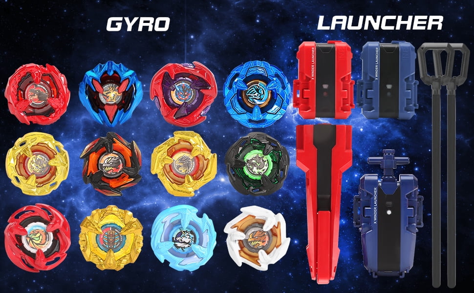 WMN X-Plus Bey Battling Top Gyros Toy Set Toy Gift for Children Boys Ages 6 -12+ Combat Battling Game 12 Spinning Tops 3 Two Way Launchers Grip Starter
