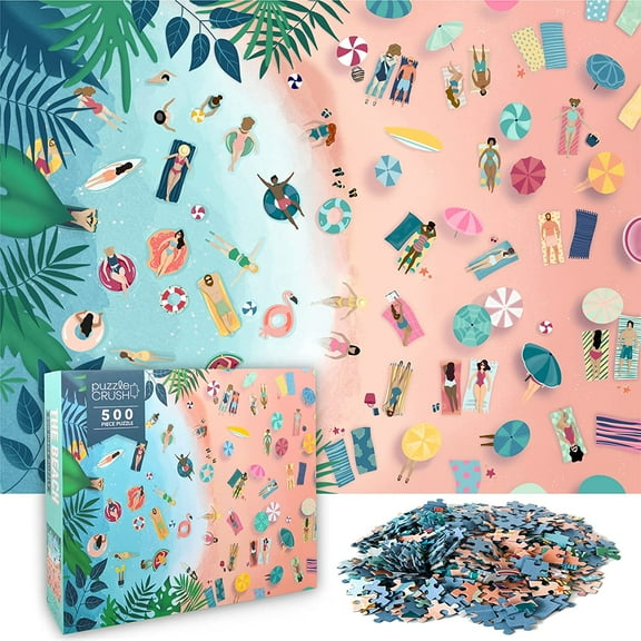 Puzzle Crush Day at the Beach by Kristin Bowman - Tropical 500 Piece Jigsaw Puzzle for Adults, Teens and Families