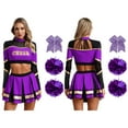thumbnail image 5 of iiniim Womens Cheerleading Costume Long Sleeve Crop Top with Mini Pleated Skirt and Accessories Purple L, 5 of 6