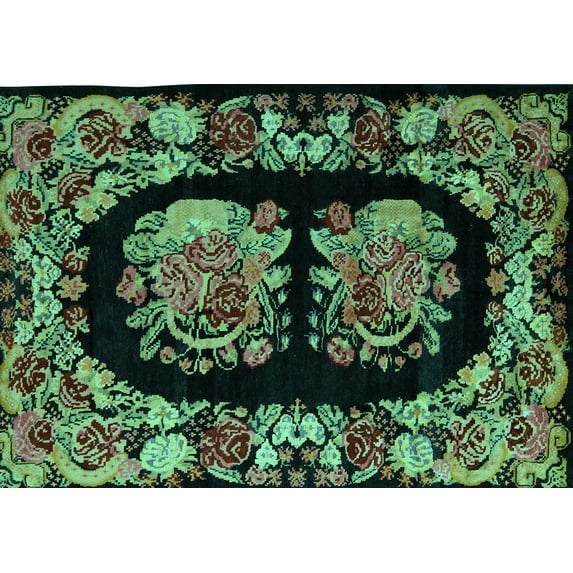 Ahgly Company Indoor Rectangle Medallion Turquoise Blue French Area Rugs, 3' x 5'