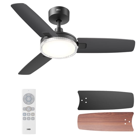 DREO Ceiling Fans with Lights and Remote, 42’’ Black Ceiling Fan, 5CCT, 6-Level Dimmable, 6 Speeds, Quick-Install, Quiet Reversible DC Motor, 1-4-8H Timer, Bedroom Ceiling Fan