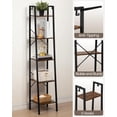 thumbnail image 6 of Ladder Shelf, Bookshelf Bookcase, Freestanding Corner Storage Shelve with 2 Hooks for Home Office, Living Room, Kitchen, Bedroom, Industrial, 5-Tier Rustic Brown, 6 of 7