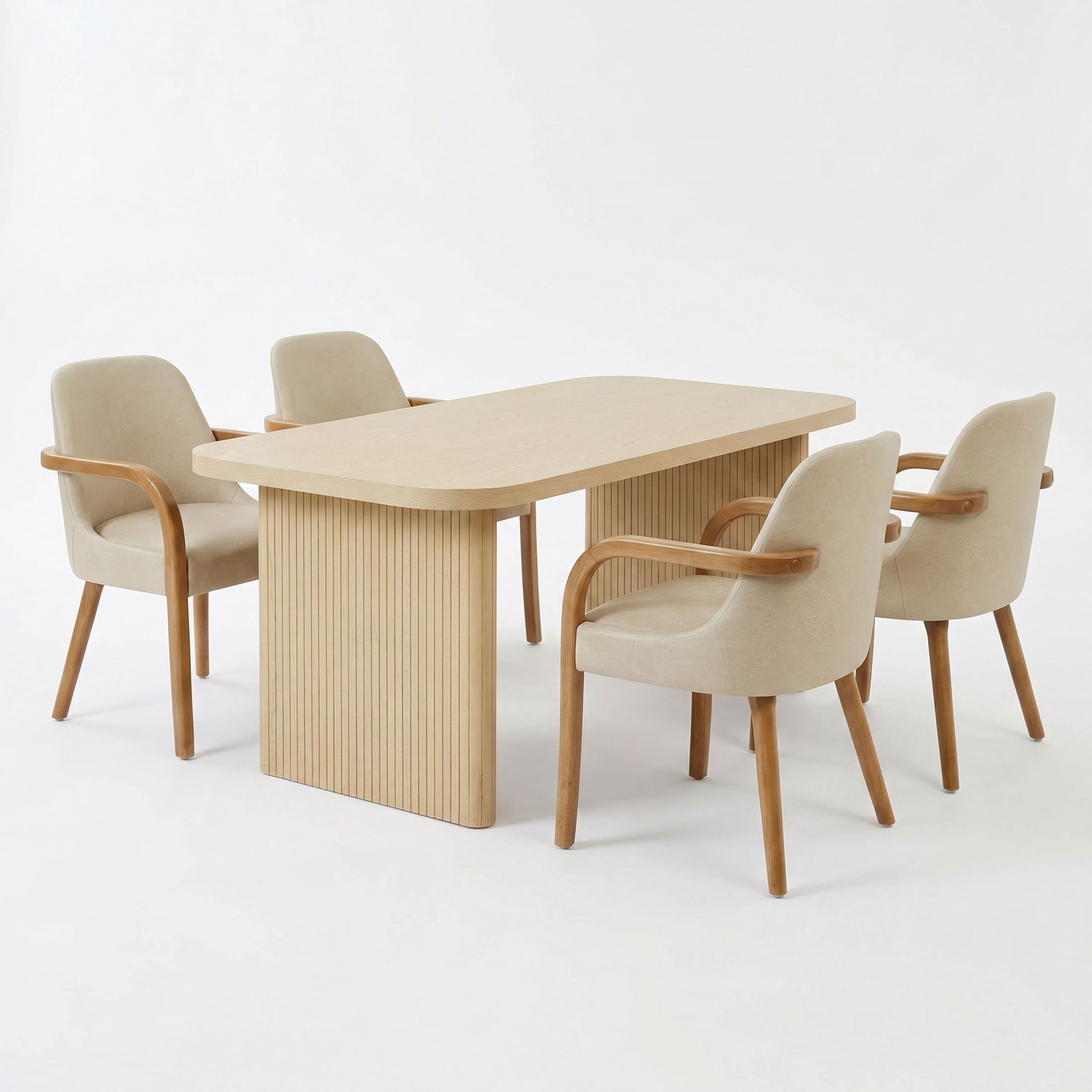 Christopher Knight Home 5-Piece Rectangular Dining Table with PU Upholstered Arm Chairs, Light Oak+Khaki