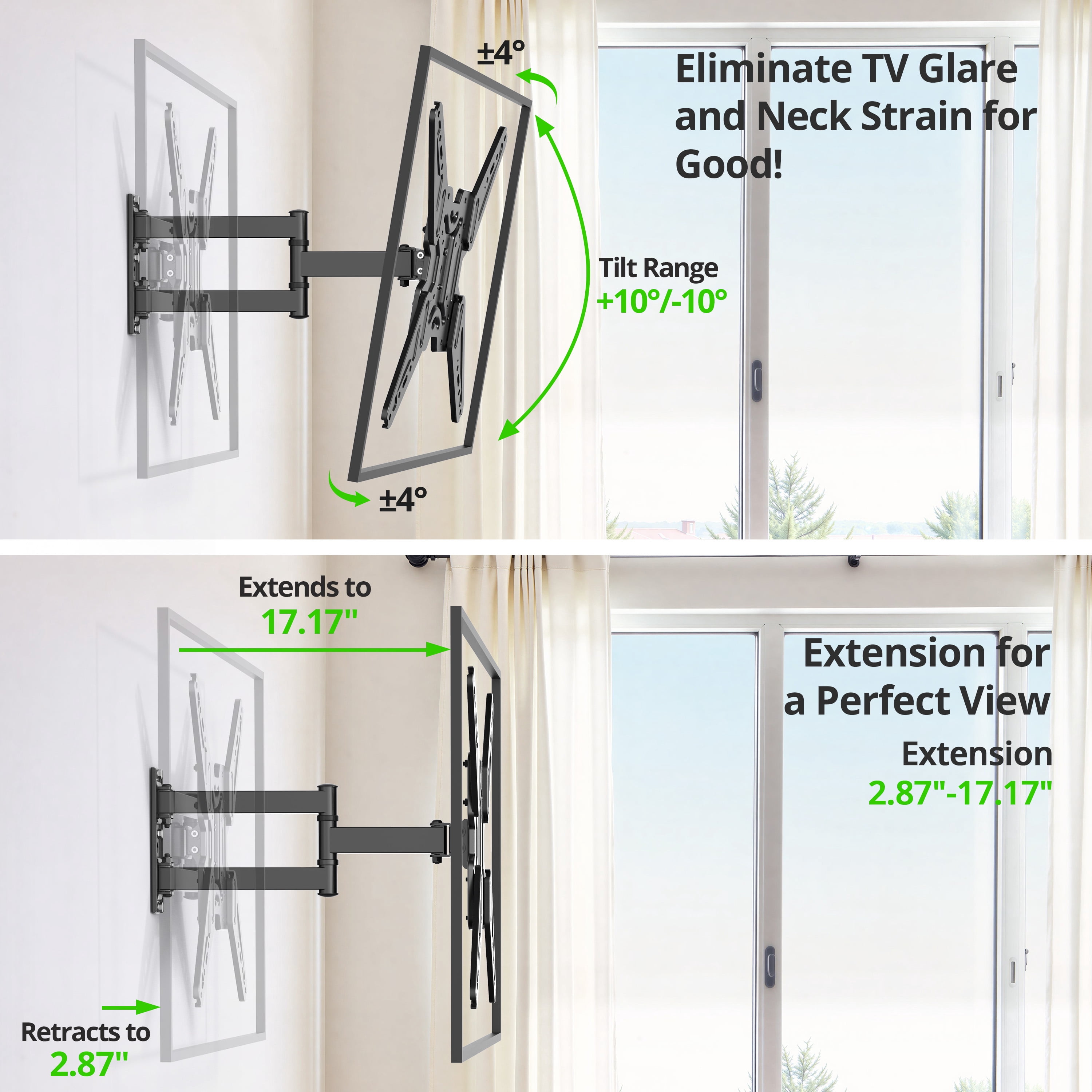 USX MOUNT Full Motion TV Wall Mount, Swivel Tilt Extension Articulating Arm for 26 to 65 Inch Flat Curved TV, Max VESA 400x400mm, Holds up to 77lbs, Fits Wood Stud Concrete Brick Walls