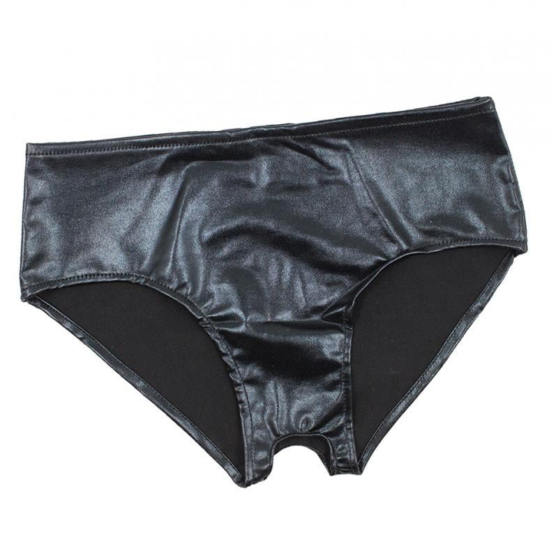 Womens Patent Leather Open Crotch Brief Panties Thongs Lingerie Underwear Shorts 