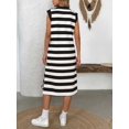 thumbnail image 4 of Womens Striped Summer A Line Dress Casual Cap Sleeve Lapel Neck T Shirt Dresses with Pockets Black M, 4 of 9