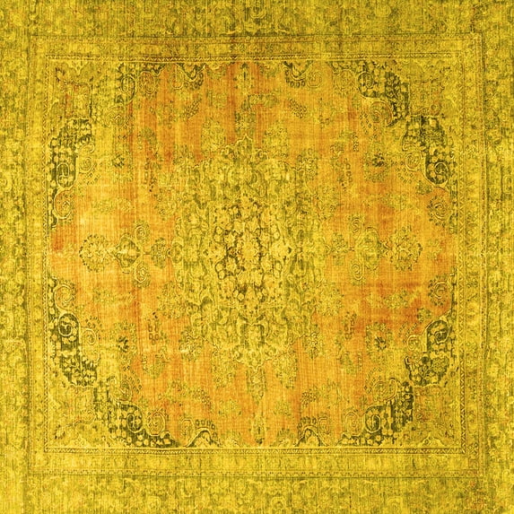 Ahgly Company Machine Washable Indoor Square Persian Yellow Traditional Area Rugs, 8' Square