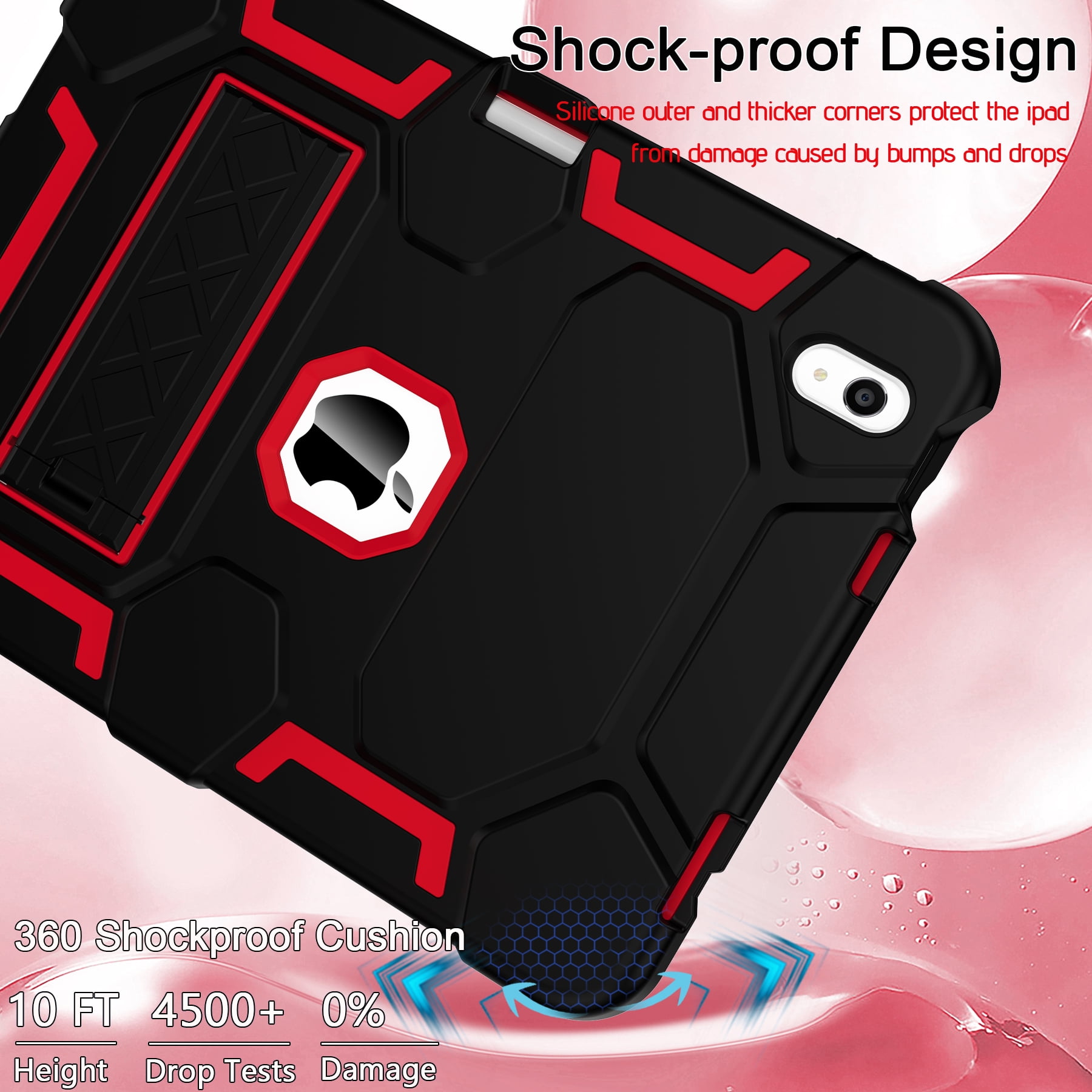 Rantice Case for iPad 10th Generation 10.9 Inch 2022, iPad (A16) 11th Gen 11 Inch 2025, with Kickstand & Pencil Holder, Heavy Duty Shockproof Hybrid Protective Cover for Kids Girls, Black+Red