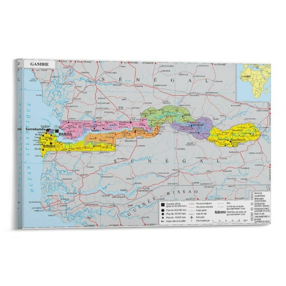 Gambia Map Posters Wall Art Poster Gifts Bedroom Prints Home Decor Hanging Picture Canvas Painting Posters 24x36inch(60x90cm)